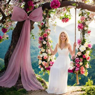 Decoração de Laço Grande de Organza 39 x 59 Polegadas Laço Gigante de Tule com Amarração e Caudas Longas de Fita para Casamento Dia dos Namorados Decoração de Parede de Fundo para Festa