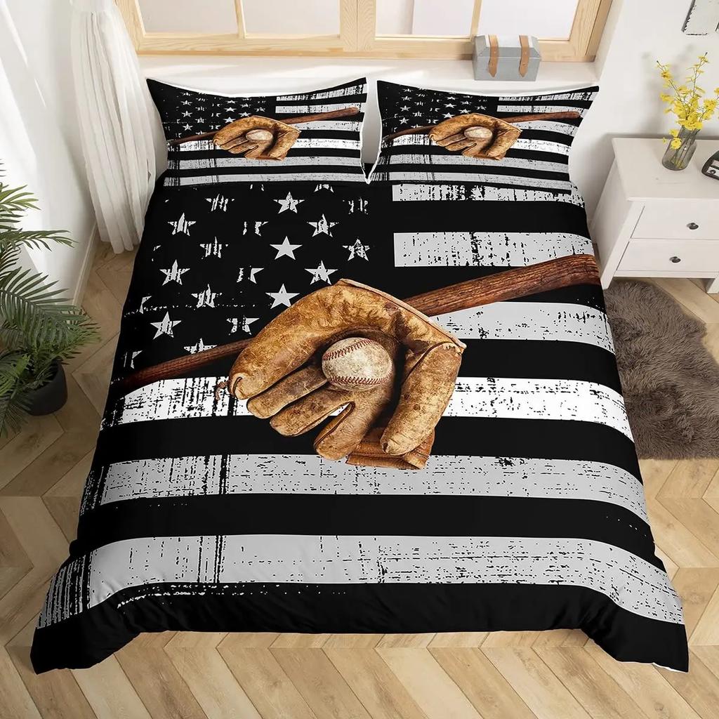 Baseball Game King Queen Duvet Cover Ball Sports Theme Bedding Set Athlete Competitive Quilt Cover Polyester Comforter Cover
