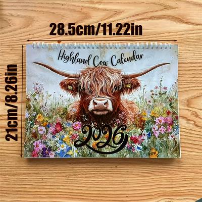 2026 Highland Cow Calendar - Scottish Cow Daily Planner,Annual Schedule and Monthly Notebook,Suitable for Home Office Decoration