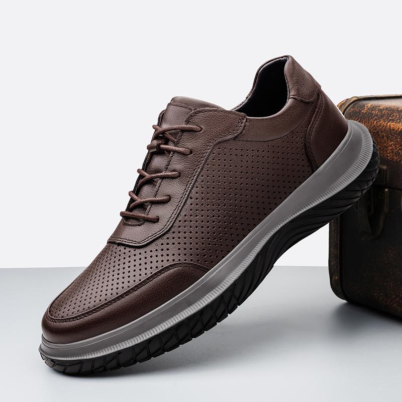 Fashion Man Genuine Leather Men's Walking Shoes New Male Casual Shoes Lace-Up Breathable Skate Shoes Men Luxury Brand High Top Sneakers