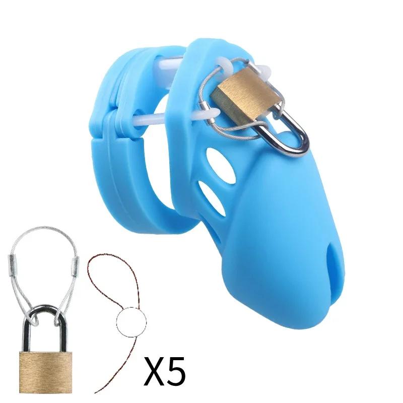 Silicone Chastity Cage Male Cock Lock With 5 Sizes Penis Ring Chastity Belt Sextoys For Men Stretcher BDSM Gay Sex Shop