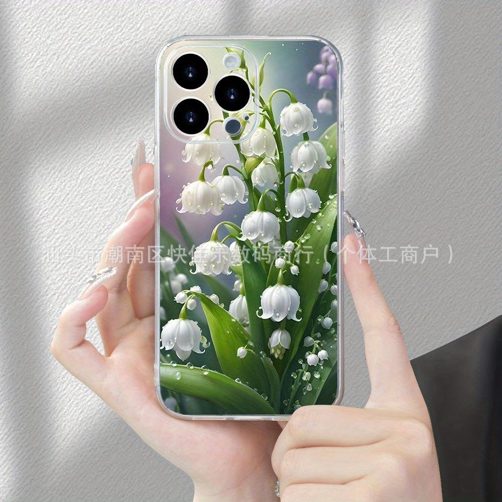 Pink Tulip Transparent iPhone15/14Promax Mobile Phone Case 11/12/13 All-inclusive Anti-drop 16/17PM
