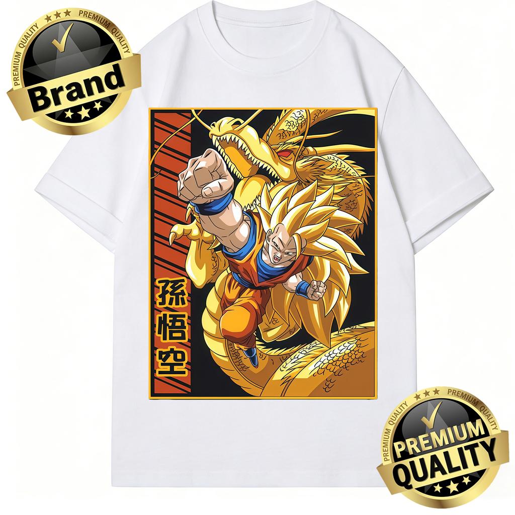 Dragon Ball Trendy Hot Items Cotton Mens  TShirt Super Saiyan 3 Goku Golden Shenron Design Oversized Casual Unisex Streetwear