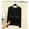 With Chest Pad Modal Long Sleeves Shirt Women Autumn Loose V-neck All-Match Casual Bottoming Shirt Thin Plus Size Top