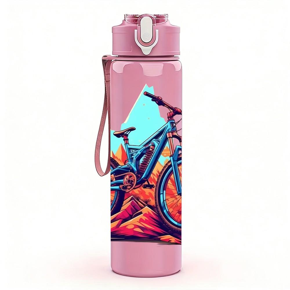 1PC Mountain Bicycle Outdoor Cycling Print 750ml Color Plastic Sports Water Bottle Leakproof Flip Straw Lid Suitable for Sports Office Home Use
