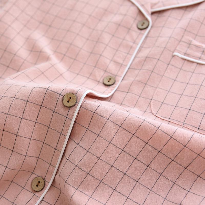 Summer Pajamas Two-piece Ladies Simple Home Plaid Short-sleeved Sleepwear