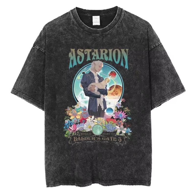 Astarion Girl Dinner Graphic T Shirt Baldurs Gate 3 Fan Gamer Washed T Shirts Women Men's Vintage Gothic Cool T-shirt