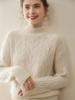 Women's Thickened Half-High Neck Cable Knit Cashmere Sweater - Soft, Versatile Autumn/Winter Pullover
