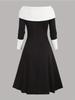 Women's Knitted Maxi Dress Round Neck Long Sleeve Patchwork Long Dresses Casual Color Block Drawstring Dress