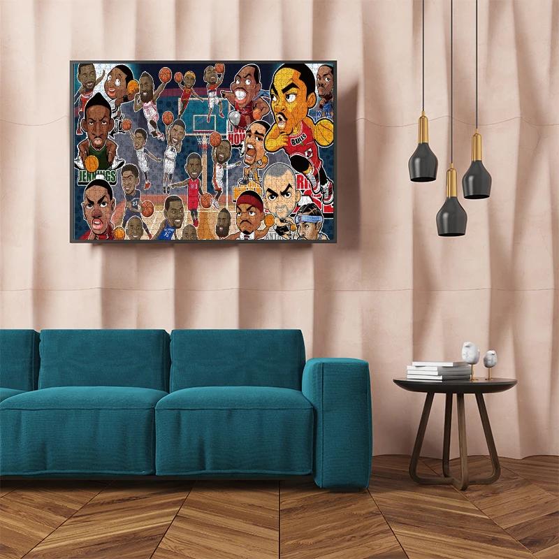 

70*100cm 2000pcs Advanced Paper Jigsaw Puzzle Basketball Team Cartoon Painting Stress Reducing Blazing with Color Christmas Gift
