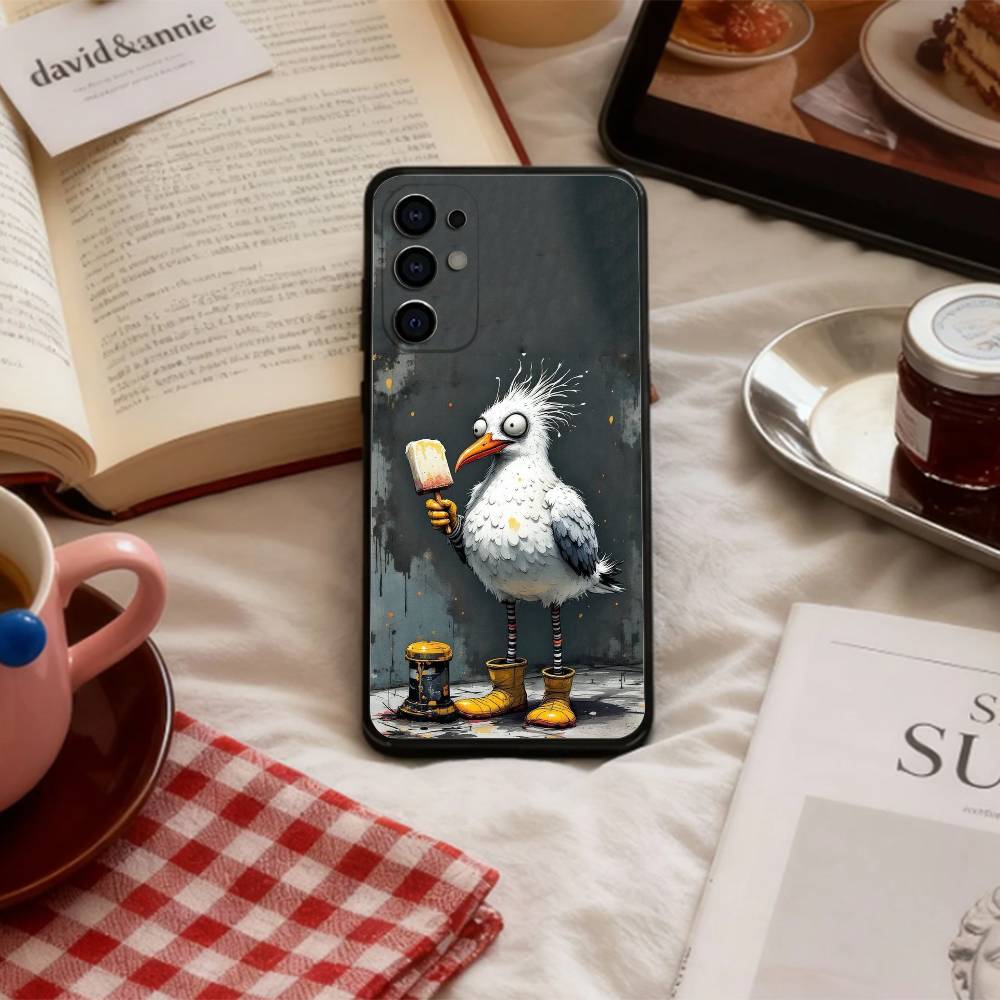Funny S-Seagull Phone Case For Samsung S 25,24,23,22,30,21,10,9,Ultra,Plus,Lite,FE,4,5 G Soft Black Case