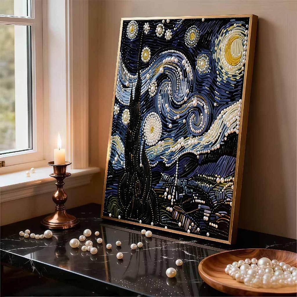Crystal Pearl Painting 5D DIY Frame Decoration Painting The Night Sky Home Wall Decoration Transparent Pearl Gemstone Painting Picture Art Crafts