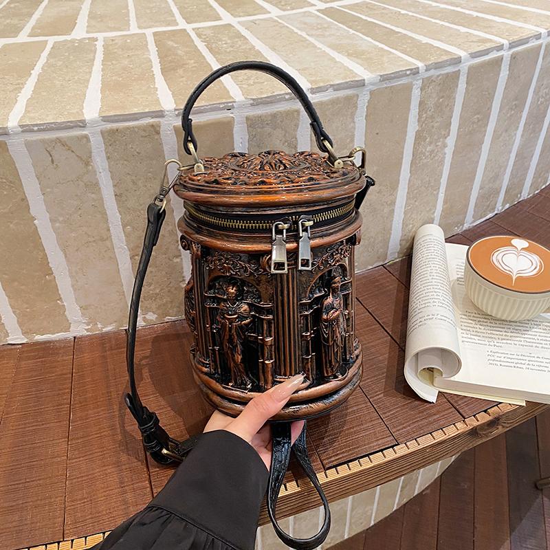 

Vintage Bucket Crossbody Bag Designer Personality Handbag Zipper Purse Brand Small Tote Bag Ladies Casual Fashion Shoulder Bag 15cmX20cmx15cm коричневый