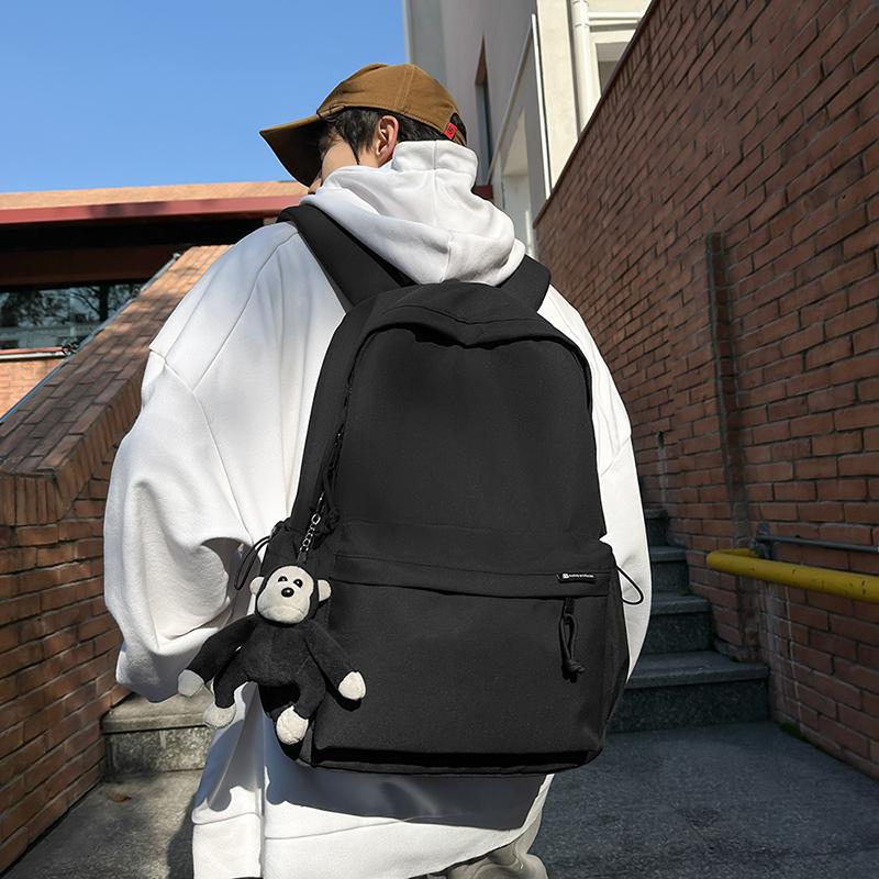 Men's Large Capacity Solid Color Backpack Women Travel Bag Junior High School Student Schoolbag