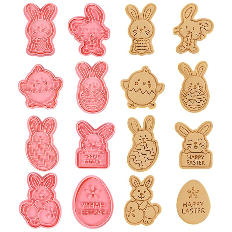 

8/16pcs Easter Cookie Cutter Mold Set Easter Eggs Rabbit Biscuit Fondant Mould For Easter Party Cake Decoration DIY Baking Tools
