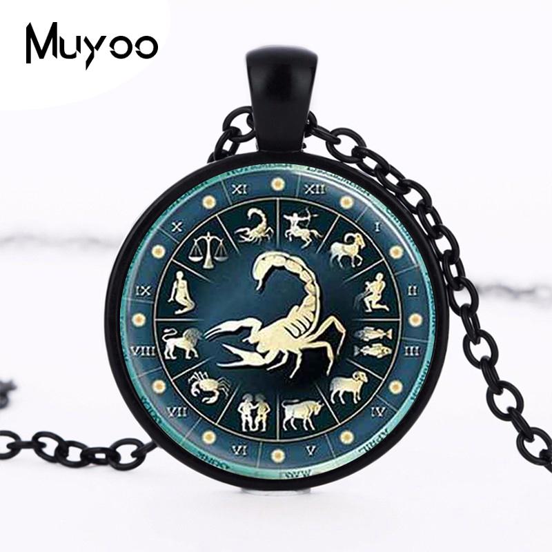 Glass Dome Necklace Scorpio Zodiac Mens Jewelry Astrological Sign Scorpion October November Birthday Art Pendant