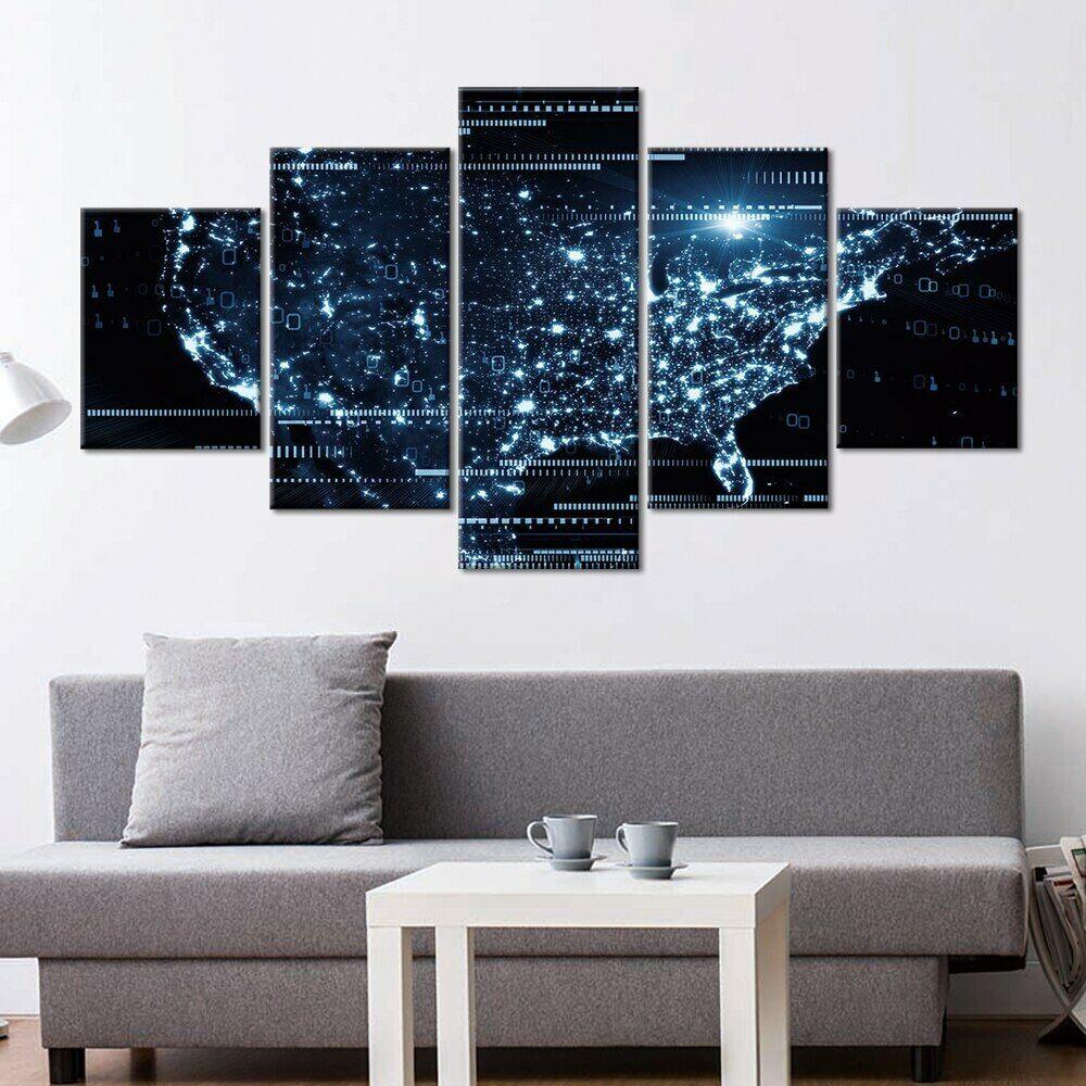 5Pcs Abstract Stars Galaxy Blue Decor 5 Pieces Pictures Canvas Paintings Wall Art 5 Panel Room Decor Modern HD Print No Framed