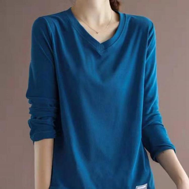 Streetwear Women Long Sleeve Top Solid Color Neck Tshirt Bottoming