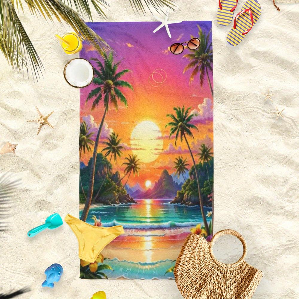 Vibrant Beach Sunset Tropical Palm Trees Floral Towel, Summer Design Quick Dry Soft