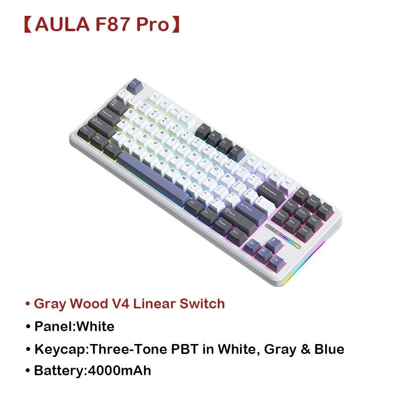 Aula F87 PRO Wired Wireless Bluetooth Tri Mode Hot Swappable Gaming Keyboard With RGB Backlight And Volume Knob