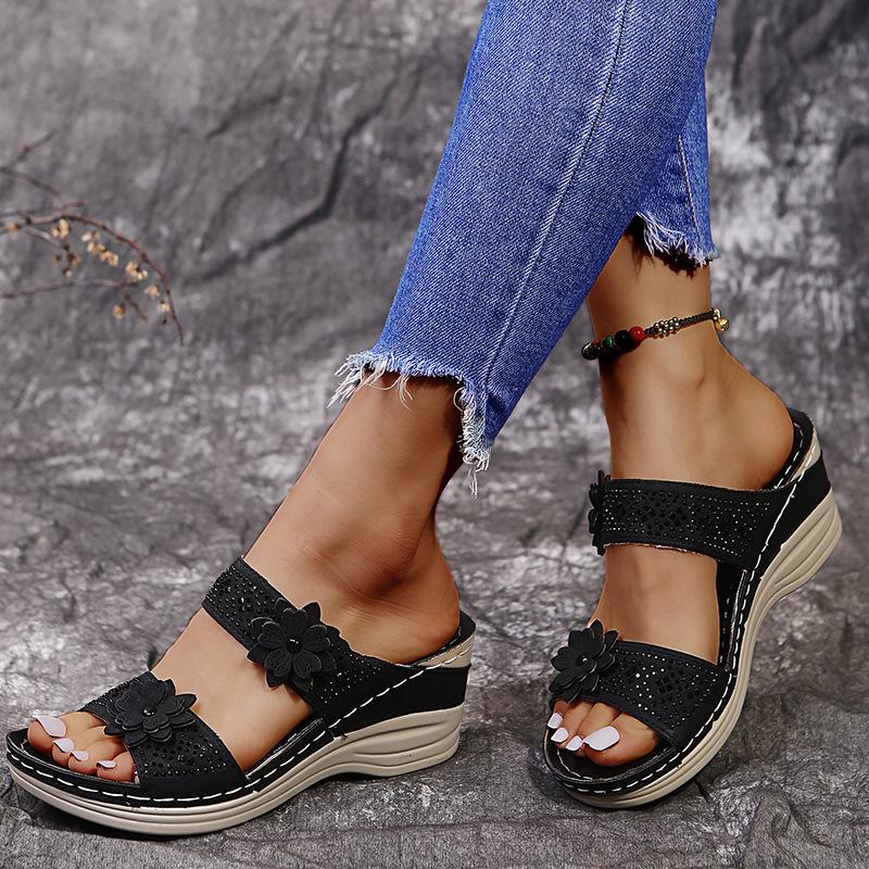 Summer Large Size Wedge Sandals Fish Mouth Flower Casual Cool Slippers Fashion Women's Shoes