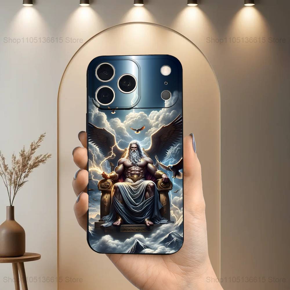 

Mythology Greek Art Zeus For iPhone 12,14,13,15,16,11,17,X,Mini,XR,SE,XS,Plus,Pro,Max,8,7,Soft Silicone Black Case iPhone17