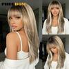 FREEDOM Synthetic Lace Front Wigs For Women Straight Layered Pre-cut Lace Wig With Bangs 20" Ombre Brown Blonde Pink Cosplay Wig