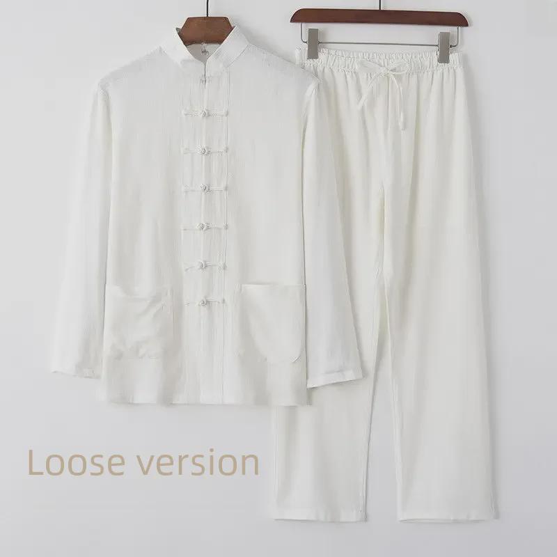 Men's Cotton Linen Tang Suit - Long-Sleeve Retro Chinese Buttoned Attire for Middle-Aged & Elderly, Loose Tai Chi Style