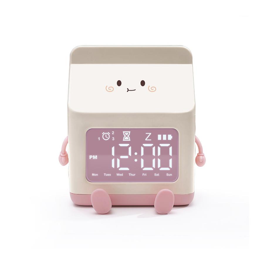 1pc new multi-functional LED milk carton alarm clock, can display the time/date, with voice control mode