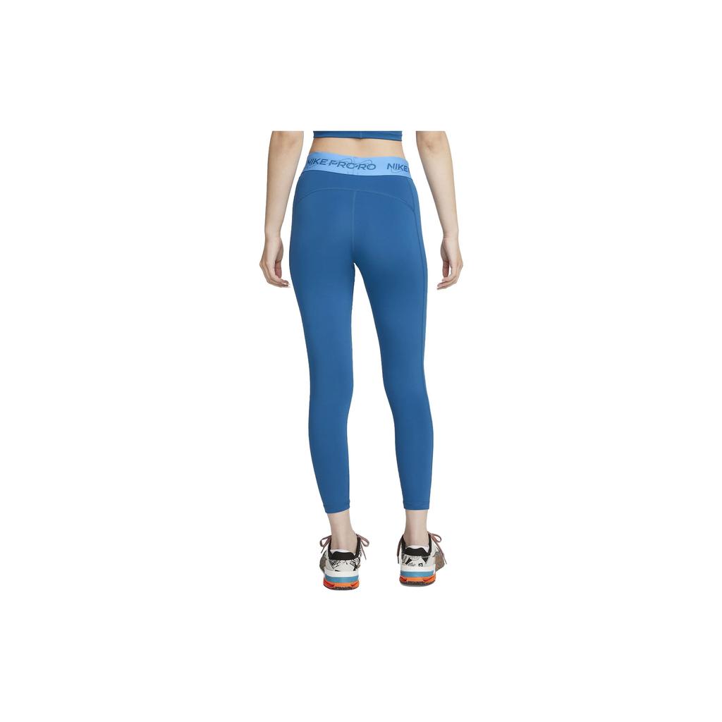 Nike Pro Logo Print High-Waisted Slim Fit Sports Leggings Women Leggings Industrial-Blue FB5488-457