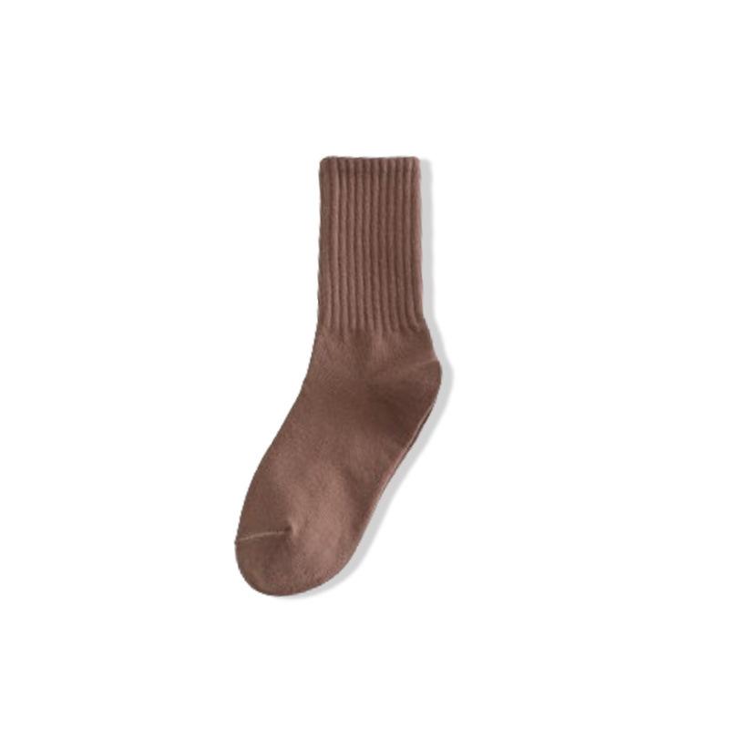 Chaussettes pour filles, Chaussettes montantes tendance à rayures verticales d'automne, Couleur unie polyvalente couleur café, Sport Étudiantes