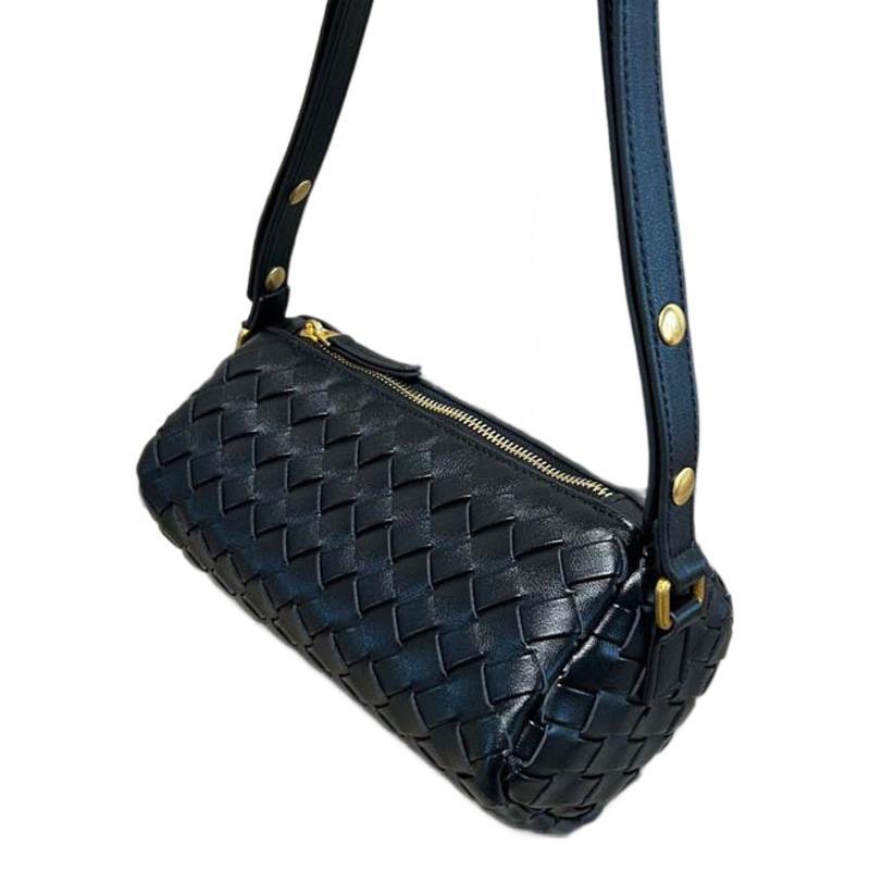 Leather rhombus bag woven pencil bag cylindrical women's bag underarm pillow bag one shoulder diagonal span handbag crossbody
