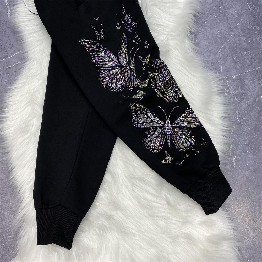 Plus Size Rhinestone Sparkly Sweatpants with Elastic Waist - Women's Autumn Winter Fashion