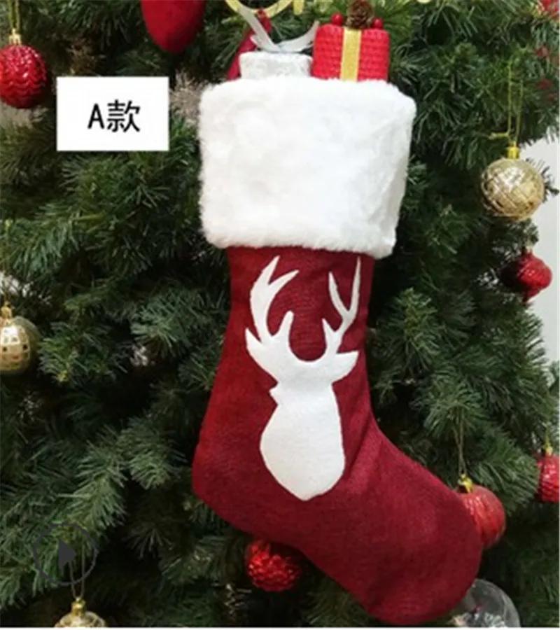 Christmas Stockings Socks Gift Candy Bag Christmas Decorations for Home New Year 2022 Deer Pocket Hanging Xmas Tree Ornament