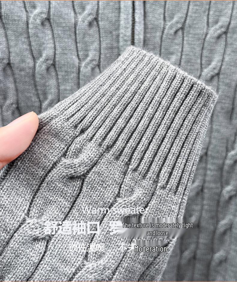 Men's Light Luxury Cable Knit Half-Zip Sweater with Stand Collar - Business Casual Autumn/Winter Outerwear