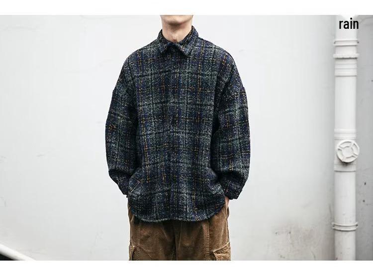 Men's Retro Plaid Wool Jacket - Long Sleeve, Versatile Casual Coat for Spring and Autumn