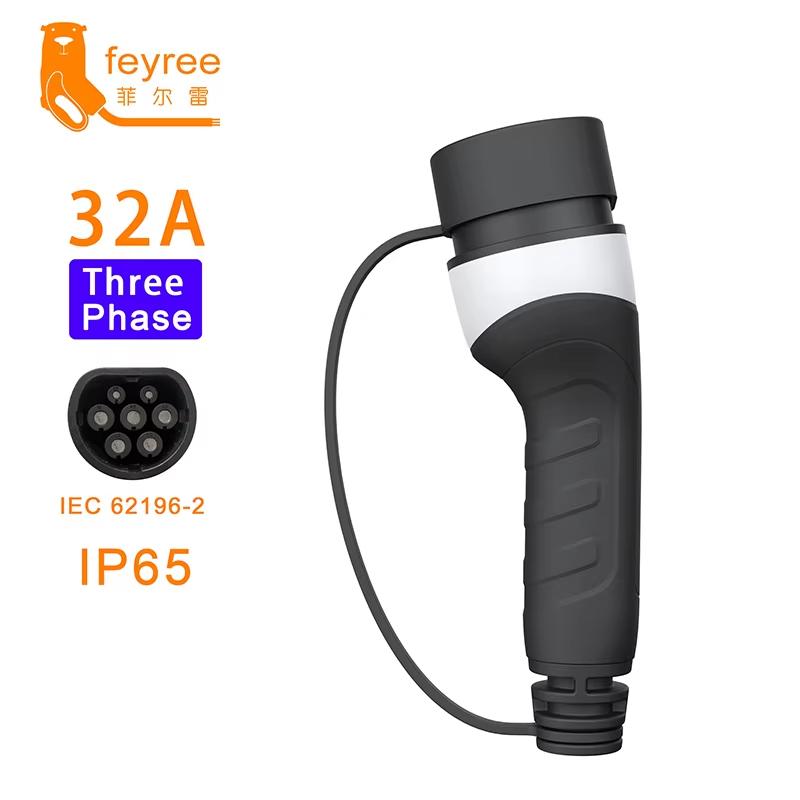 feyree EV Charger Type2 Plug Adapter 16A 32A Female Car Side IEC62196-2 Convertor 1 Phase 3 Phase for Electric Vehicle Car