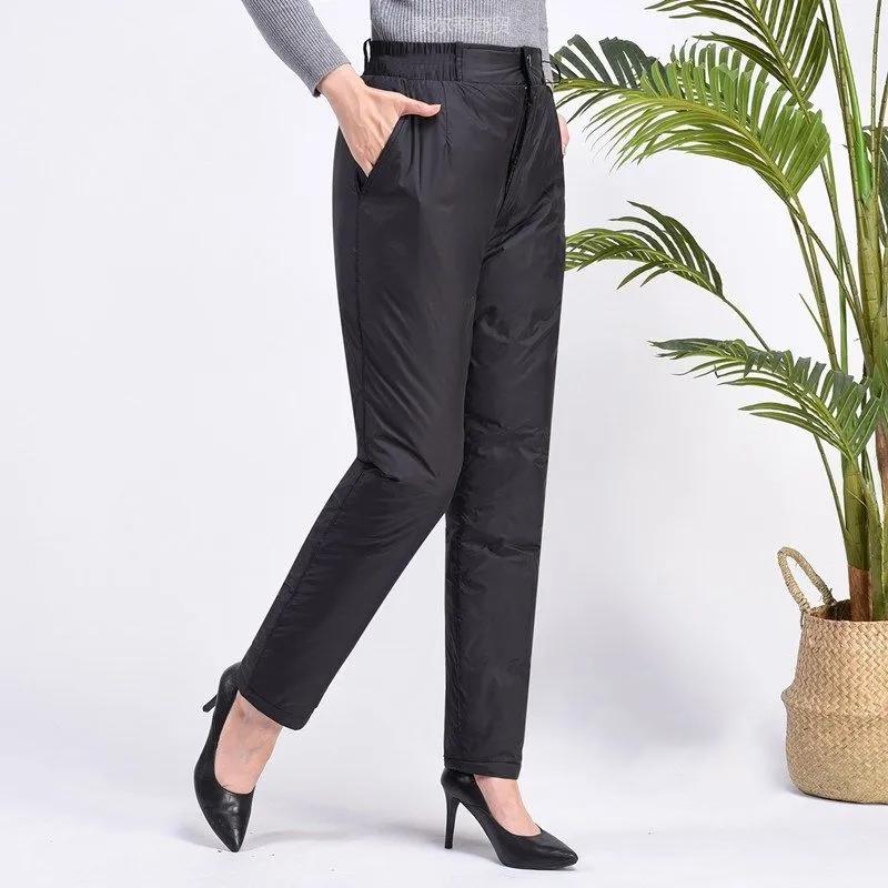 Women Plus Size Winter Thicken Pant Warm Casual High Waist Baggy Straight Trousers Elegant Mom Padded Pants