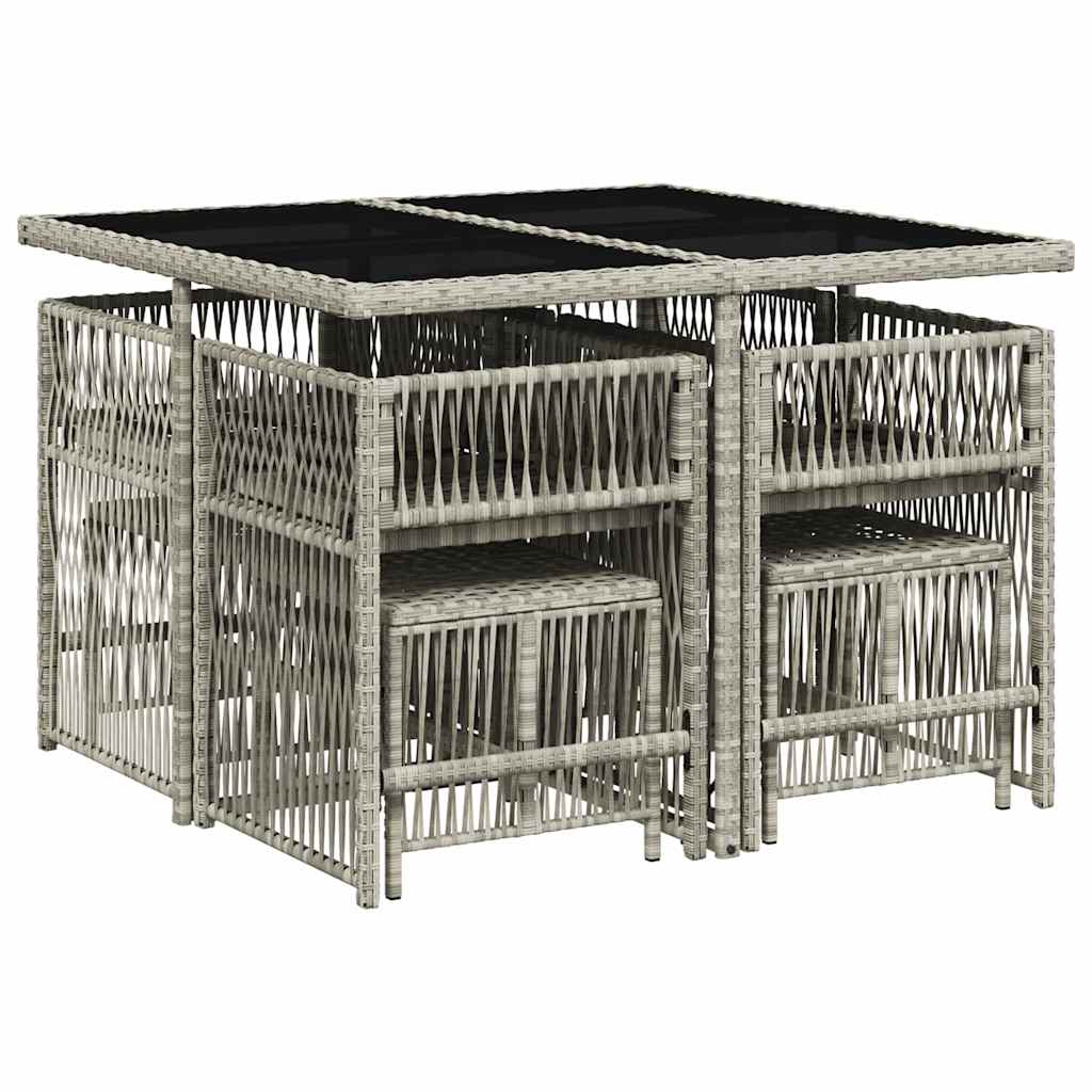 9 Piece Outdoor Dining Set with Cushions Light Grey Poly Rattan