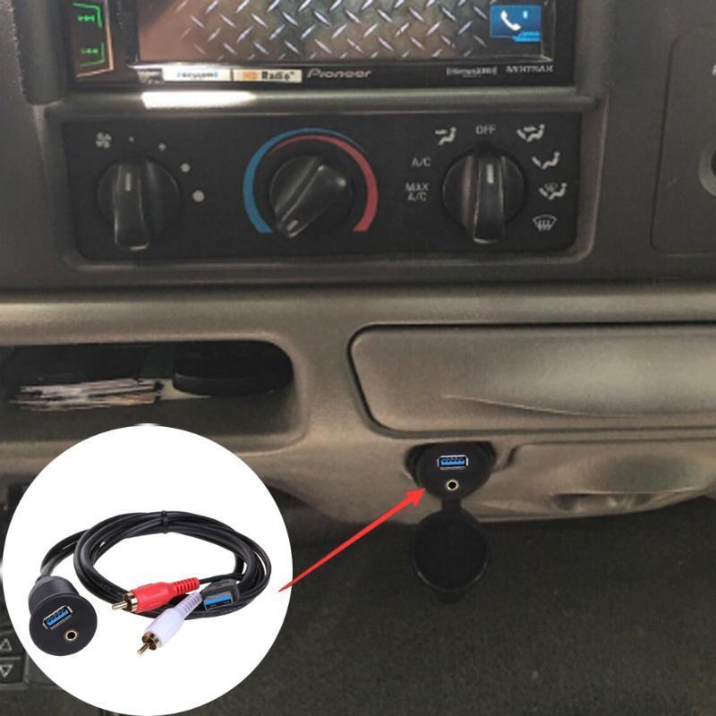 2 RCA Car Kit Audio Extension Cable 3.5MM AUX USB Charging Dashboard Mount Boat