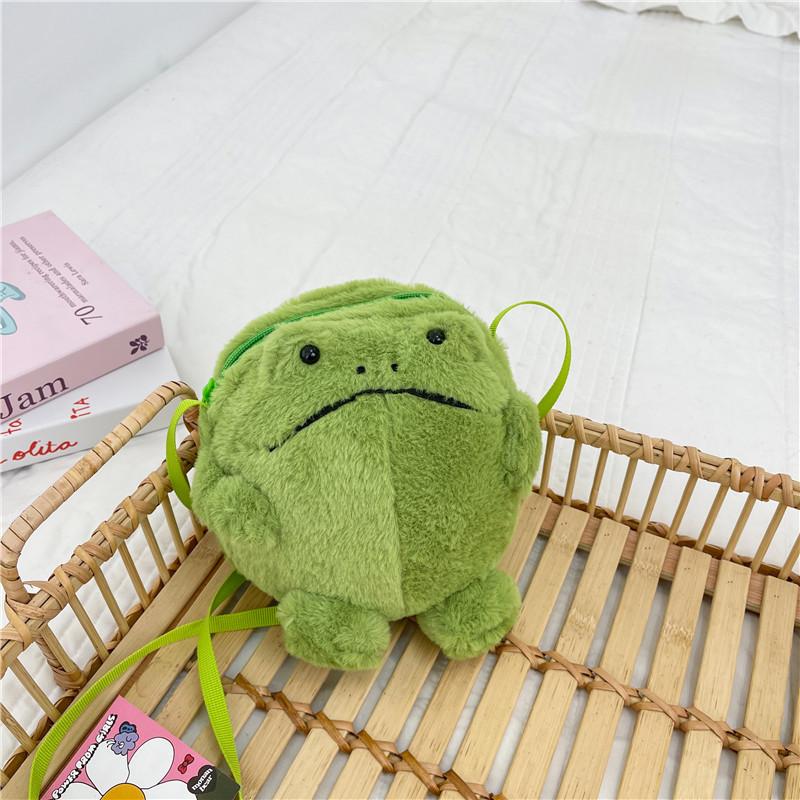 Mini Borsa a Tracolla a Forma di Rana Cartone Animato Peluche Con Chiusura a Zip Per Uso Quotidiano