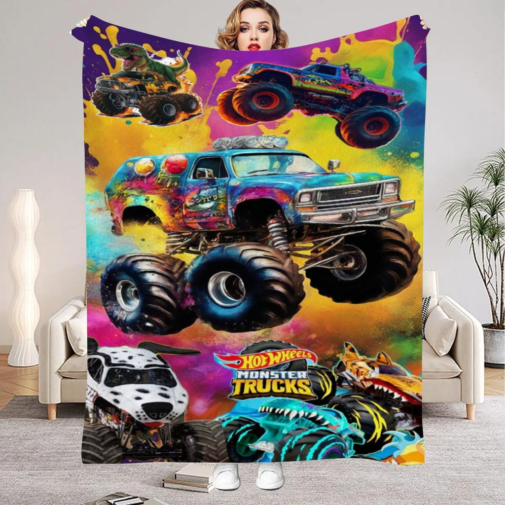 3D Monster Jam Monster Truck Cartoon Flannel Soft Throw Blanket Boys Bedroom Sofa Bed Warm Throw Blanket Picnic