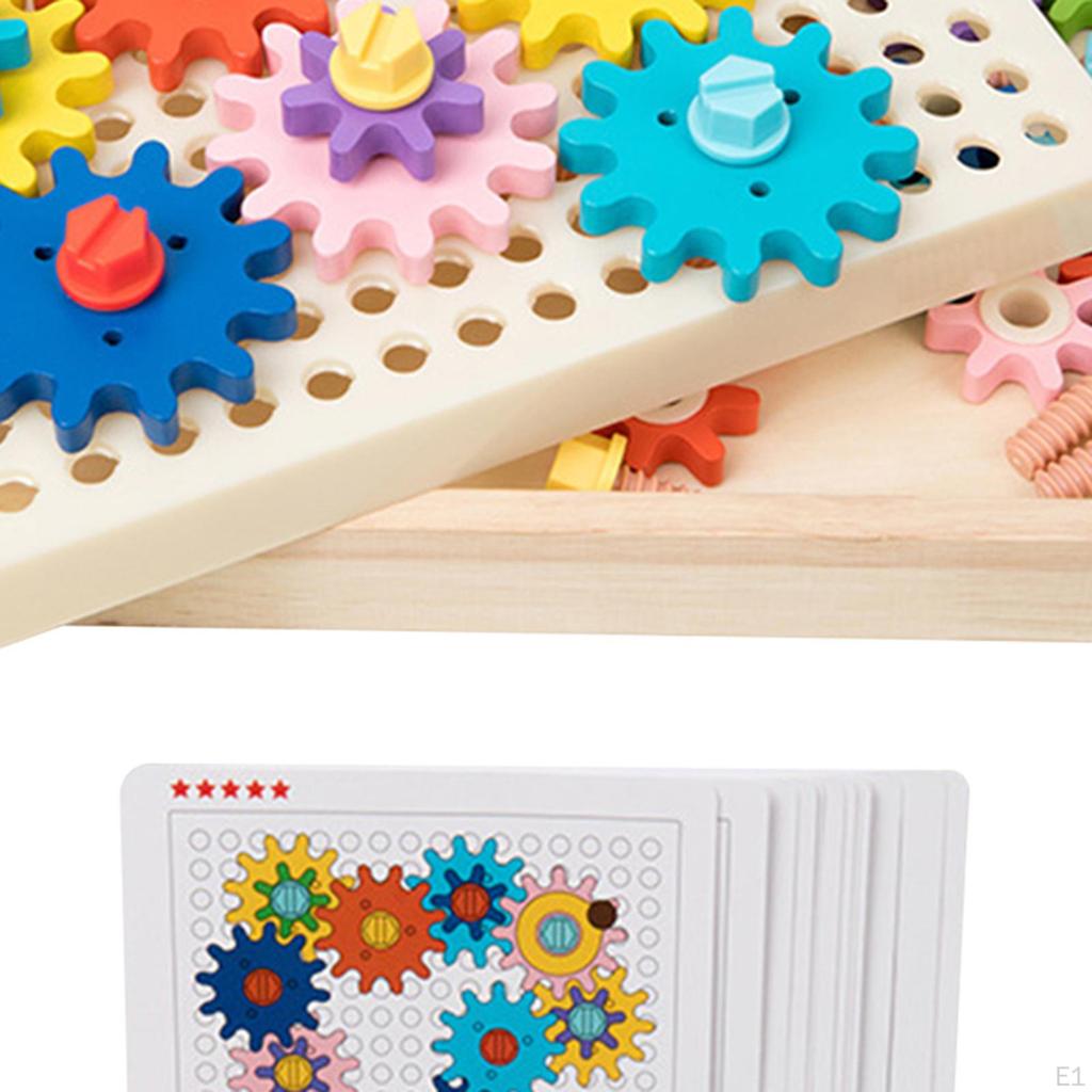Montessori Gear Game Wooden Toys, Interlocking Set Building Blocks for Kids Valentine's Day