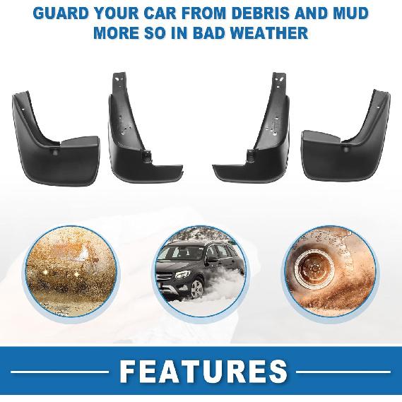Mud Flap Splash Guard with Mount Accessories Front & Rear Side Mud Guard for Toyota Corolla 9th Gen 2003-2008 (Set of 4)
