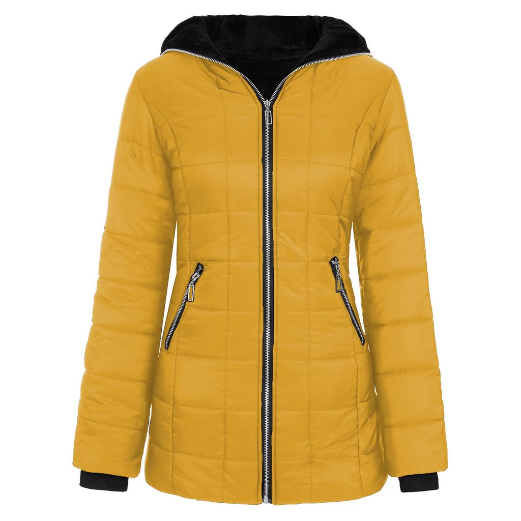 Damen Kapuzen Langarm Fleecegefütterter Wintermantel