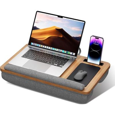 Bureau portable pour ordinateur portable jusqu'à 17 pouces avec bande antidérapante et support pour téléphone Plateau de table léger avec coussin