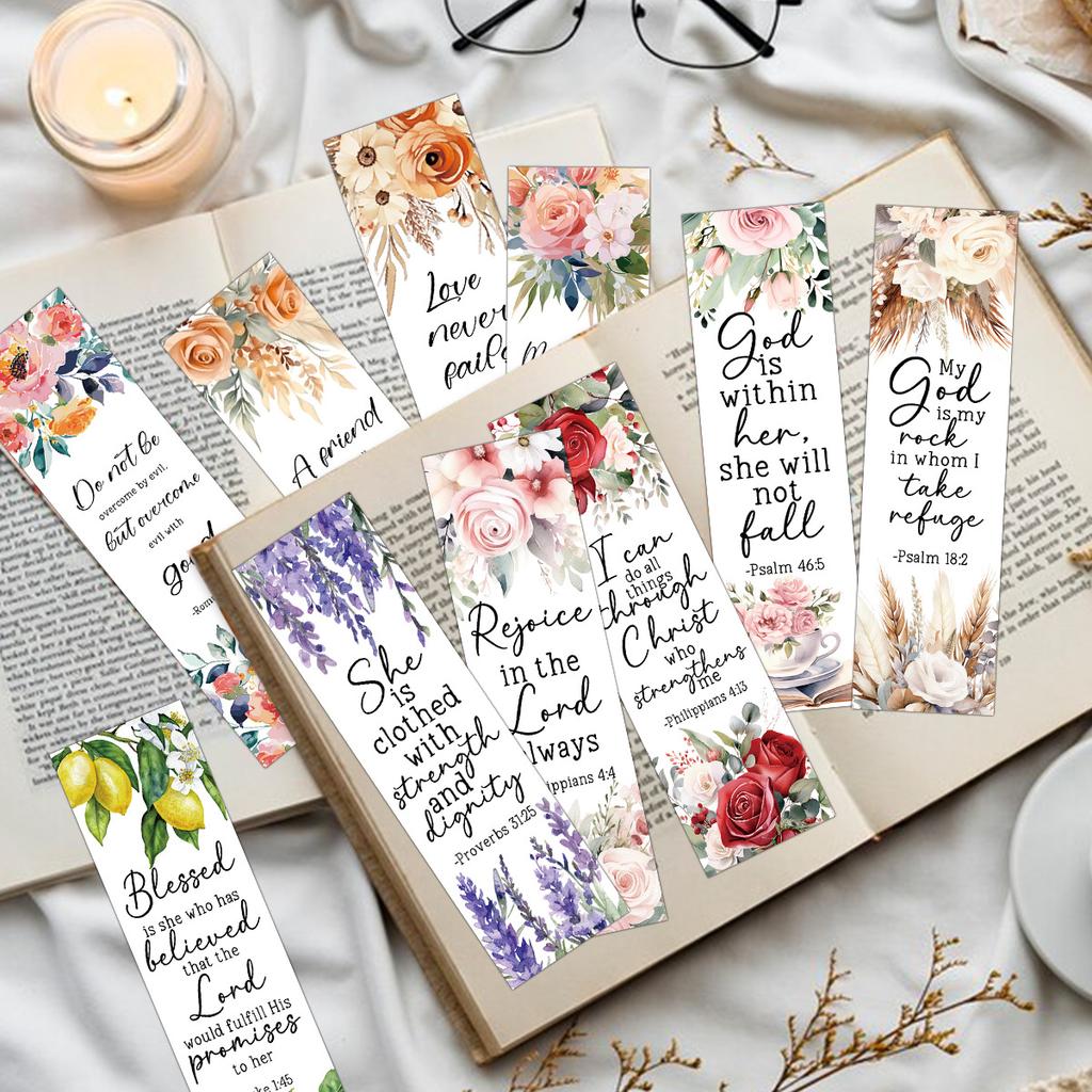 30pcs Colorful Floral Bookmarks, Inspirational Encouragement Greeting Cards with Motivational Quotes, Gift for Students Readers