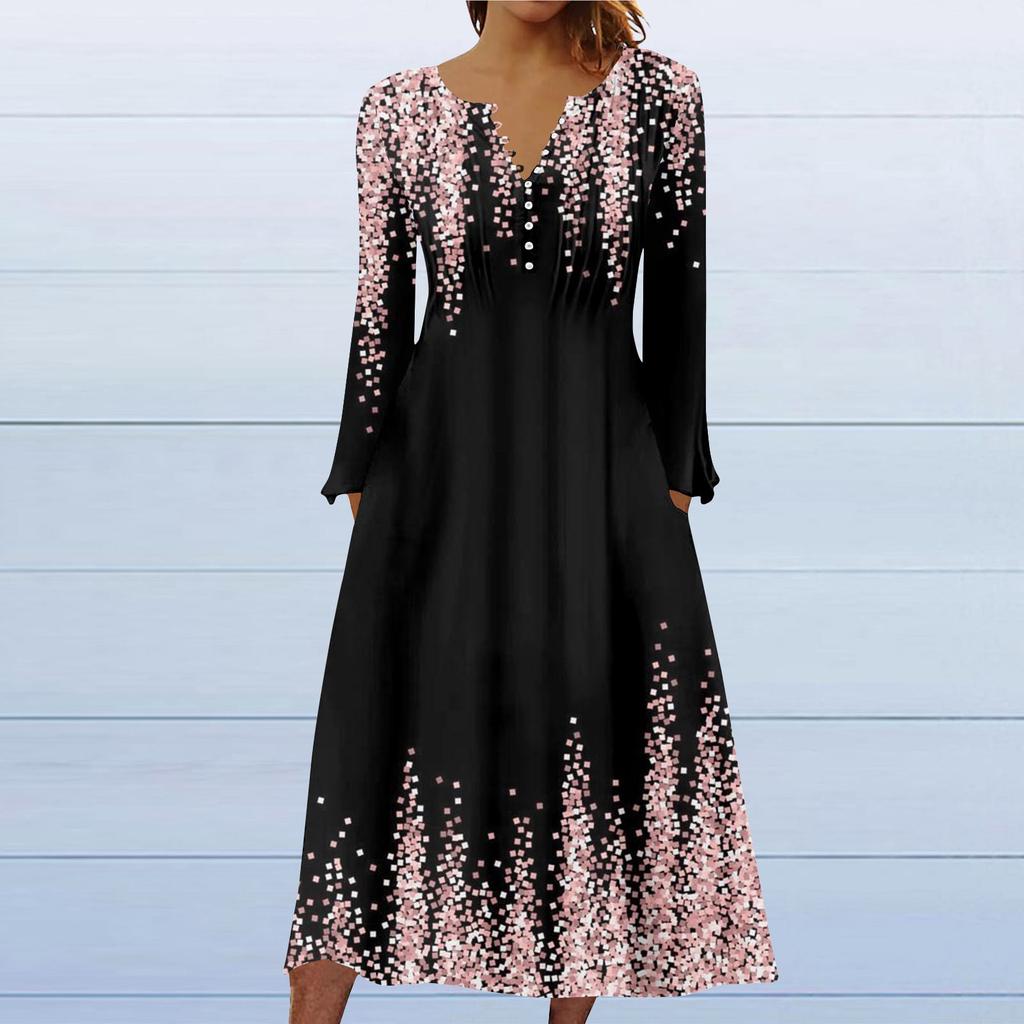 Mote Dame Casual Mote Ensfarget Lomme V-hals Genser Langermet Kjole