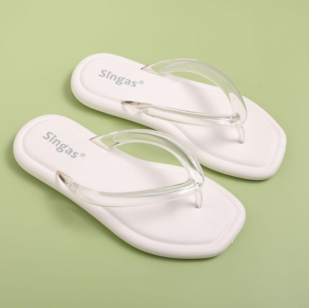 Damtofflor med genomskinlig tårem: Mjuka sulor halkfria sandaler för strand & hem