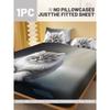 1 Cartoon Cute Animal Cat Digital Printed Frosted Fitted Sheet,bedroom Printed Bed Cover,bedding(No Pillowcase)